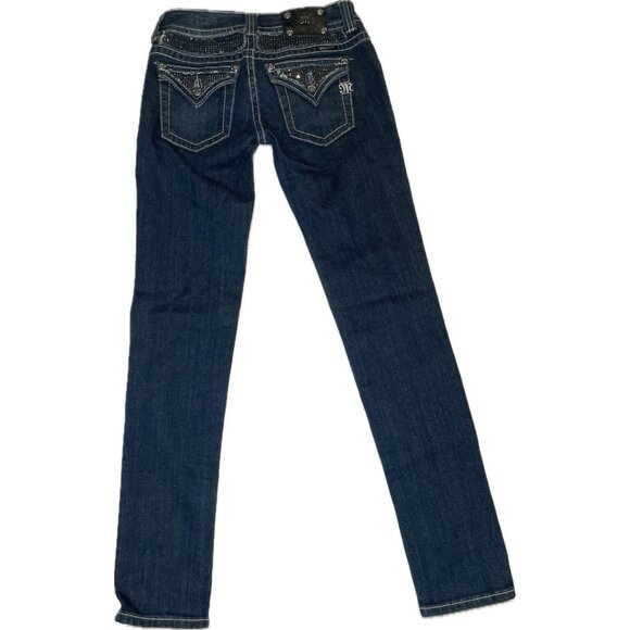 Miss Me Denim Skinny Jeans Dark Wash Blue JP4221RSK Women’s Rhinestone 28x32 - Picture 5 of 10